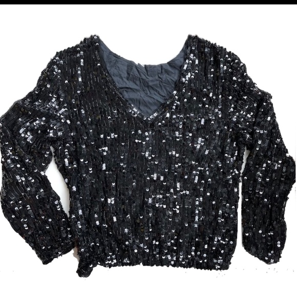 Hand Beaded Black Sequin Top with Silk Base - Picture 1 of 5